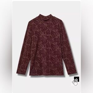 Flocked Mesh Mock Neck Long Sleeve Top